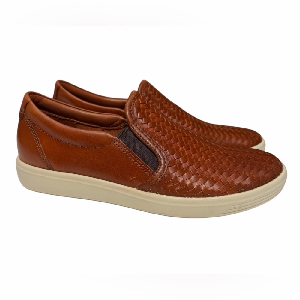 ECCO Brown Woven Leather Slip On Sneakers Comfort Shoes EU 36 Loafers